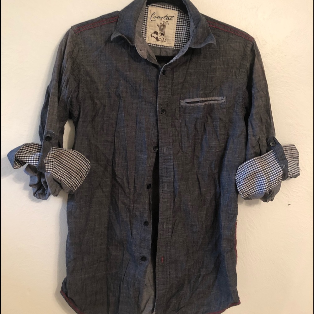 Men’s cotton denim gingham button up Small
